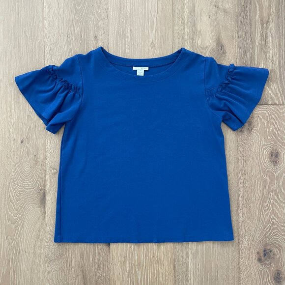 Halogen Shirt Women Medium Royal Blue Ruffle Sleeve Top Stretch HA373824MI - Picture 6 of 12